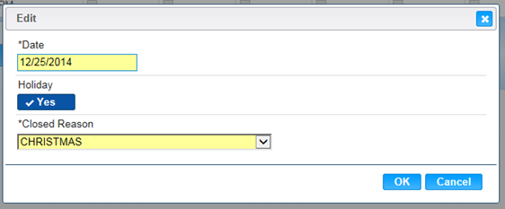 Clinic Default Settings - Closed days